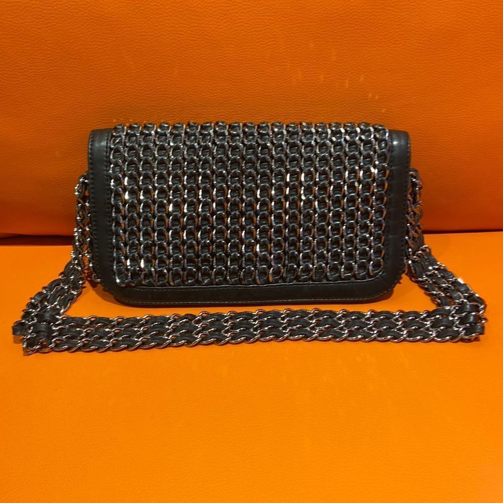Vintage Chanel Triple Chain Black Leather Small Flap Bag